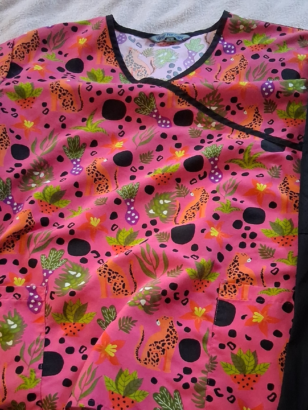Pink Animal & Leaf Print Scrub Top